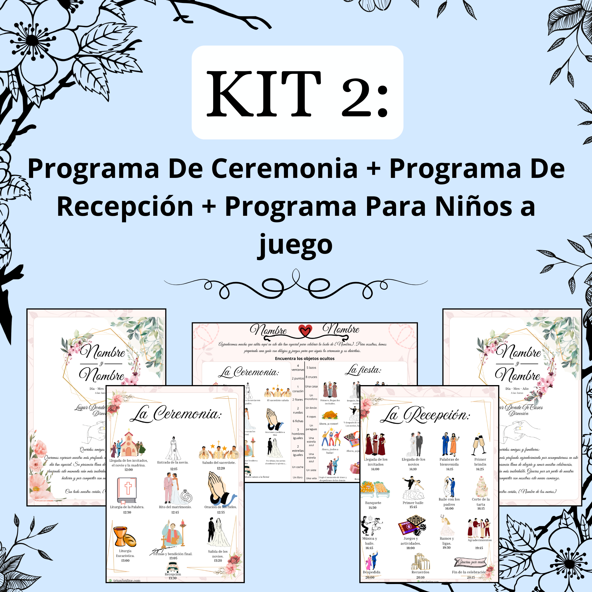 KIT 2: Programa De Ceremonia + De Recepción + Para Niños a Juego